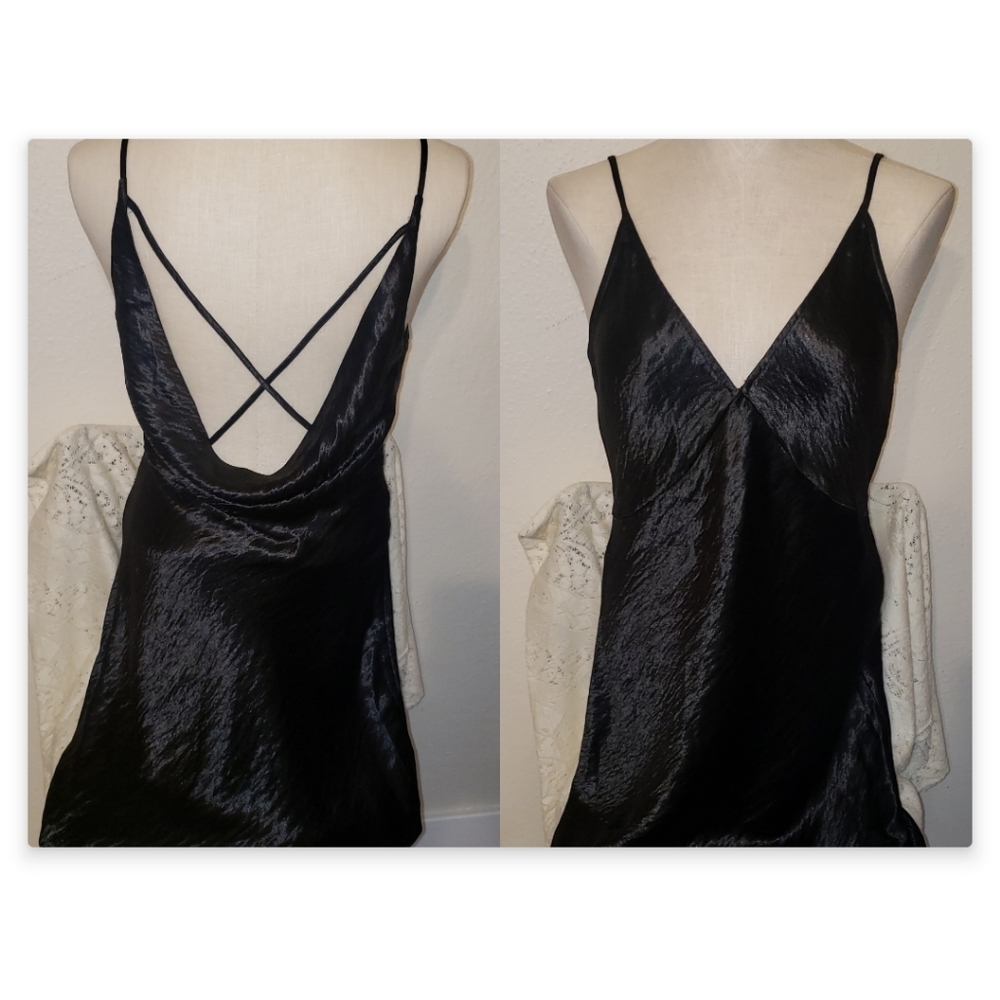 Express black crinkle satin slip dress